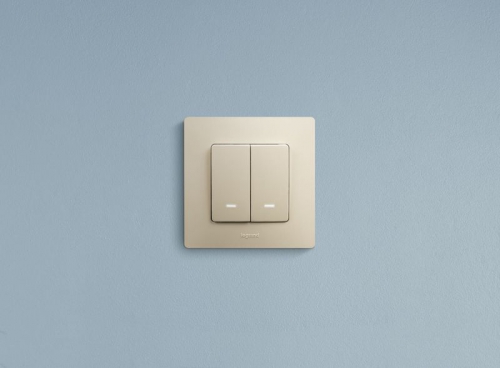 Выключатель 2-кл. СП Etika 10А IP20 250В 10AX с подсветкой/индикацией безвинт. зажимы механизм сл. кость Leg 672304 672304