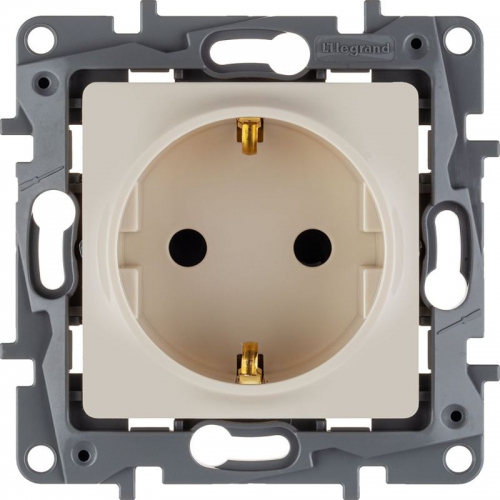 Розетка 1-м СП Etika 16А IP31 250В 2P+E с заземл. защ. шторки немецк. стандарт винт. клеммы механизм сл. кость Leg 672322 672322