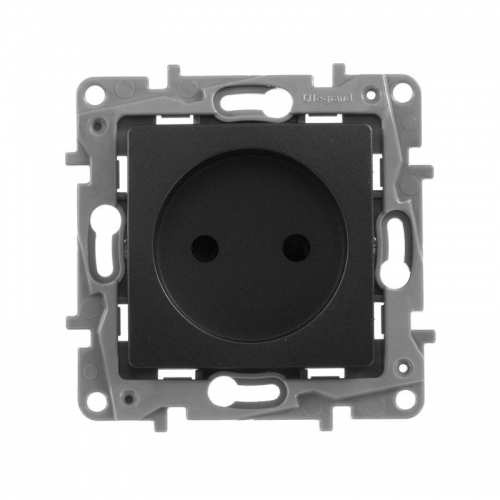Розетка 1-м СП Etika 16А IP31 250В 2P без заземл. защ. шторки немецк. стандарт винт. клеммы механизм антрацит Leg 672634 672634