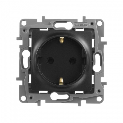 Розетка 1-м СП Etika 16А IP20 250В 2P+E с заземл. немецк. стандарт винт. клеммы механизм антрацит Leg 672621 672621