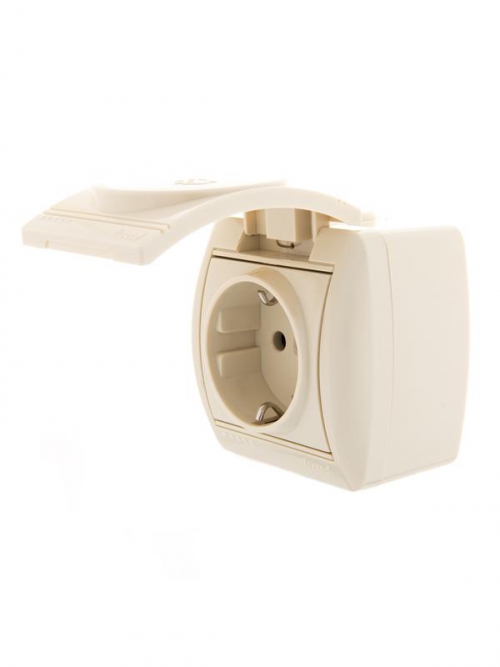 Розетка 1-м ОП Nata 16А IP20 с заземл. с защ. крышкой керамика крем. LEZARD 710-0300-123 710-0300-123