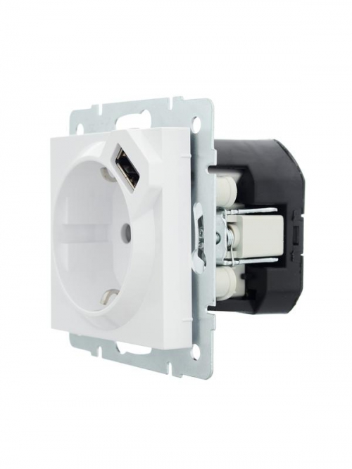 Розетка 1-м СП Vesna с заземл. с заряд. устройством USB механизм бел. LEZARD 742-0288-181 742-0288-181