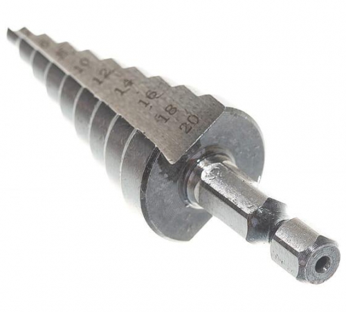 Сверло ступенчатое по металлу 4-6-8-10-12-14-16-18-20мм P6M5 шестигранный хвостовик Вихрь 73/10/6/17 73/10/6/17