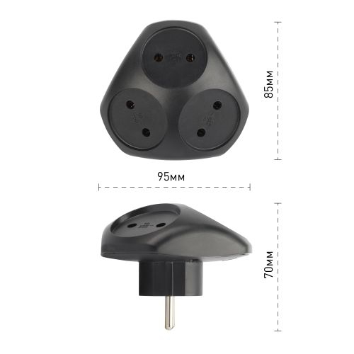 Разветвитель электрический SPx-3-B на 3 розетки без заземл. 10А черн. Эра Б0059721 Б0059721
