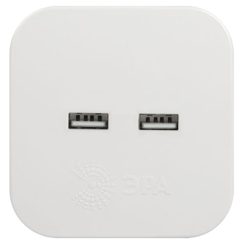 Разветвитель электрический SP-4-USB-W на 4 розетки 220В+ 2xUSB 2400мА без заземл 10А бел. Эра Б0049532 Б0049532