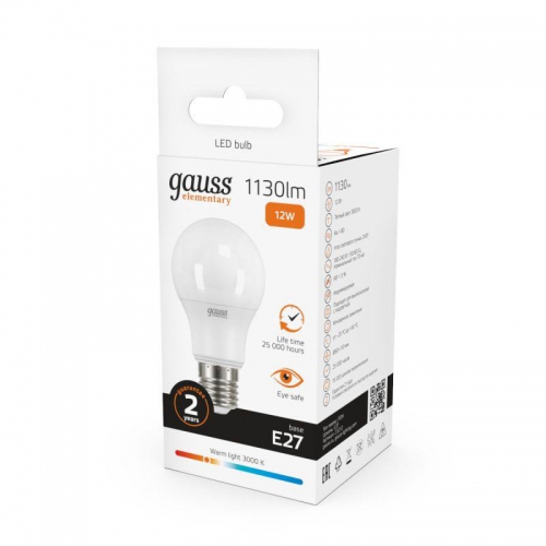 Лампа светодиодная Elementary 12Вт A60 3000К тепл. бел. E27 1130лм GAUSS 23212 23212