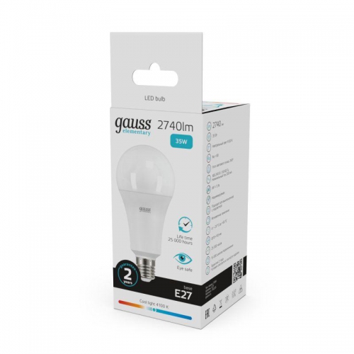 Лампа светодиодная Elementary 35Вт A67 4100К нейтр. бел. E27 2740лм GAUSS 70225 70225