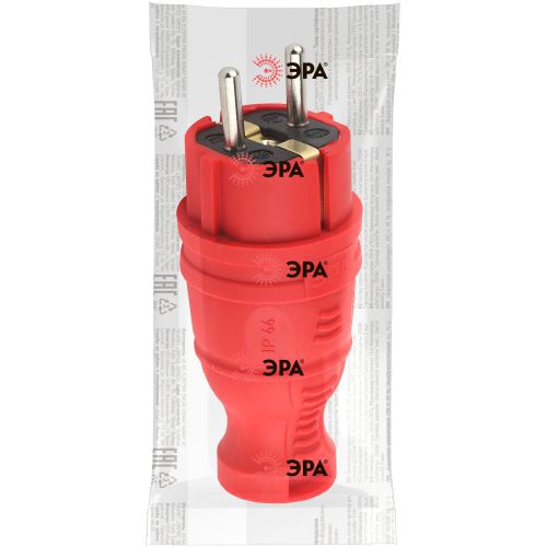 Вилка прямая V8-RED-IP44 16А IP44 з/з каучук красн. Эра Б0044547 Б0044547