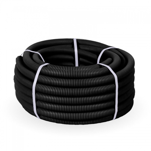 Труба гофрированная ПНД легкая d25мм с протяжкой 350 Н безгалоген. (HF) стойкая к УФ черн. (уп.50м) Промрукав 161558 161558