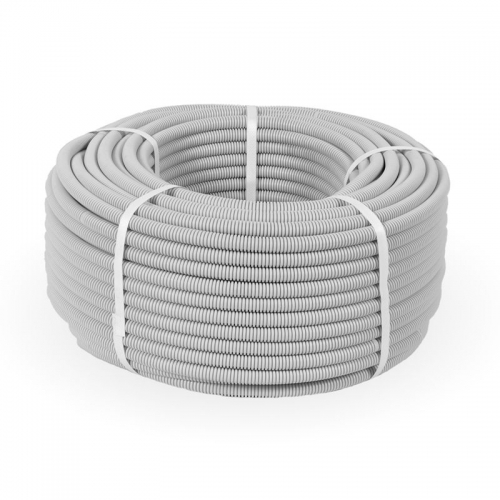 Труба гофрированная ПВХ легкая d16мм с протяжкой 350 Н сер. (уп.100м) Промрукав PR.011631 PR.011631