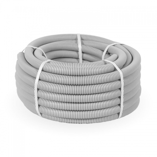 Труба гофрированная ПВХ d25мм с протяжкой сер. (уп.50м) Строитель PR.032550 PR.032550