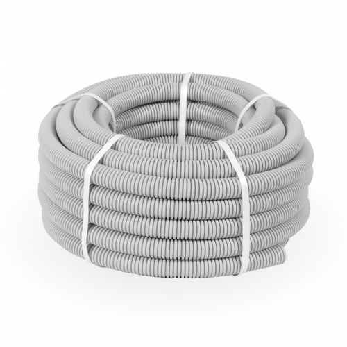 Труба гофрированная ПВХ d32мм с протяжкой сер. (уп.25м) Строитель PR.033225 PR.033225