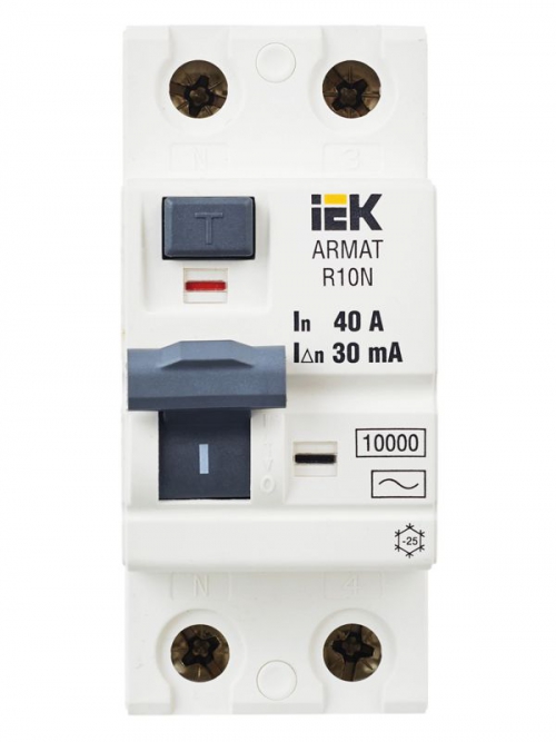 Выключатель дифференциального тока (УЗО) 2п 40А 30мА тип AC ВДТ R10N ARMAT IEK AR-R10N-2-040C030 AR-R10N-2-040C030