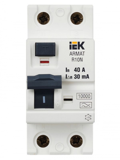 Выключатель дифференциального тока (УЗО) 2п 40А 30мА тип A ВДТ R10N ARMAT IEK AR-R10N-2-040A030 AR-R10N-2-040A030