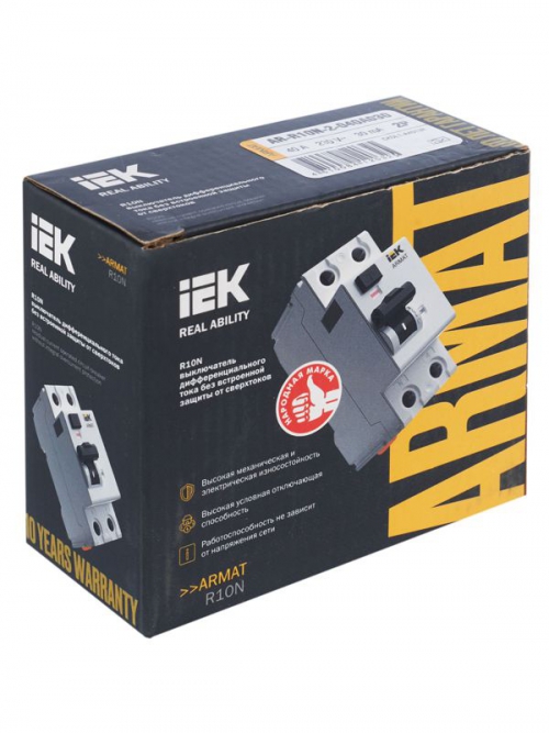 Выключатель дифференциального тока (УЗО) 2п 40А 30мА тип A ВДТ R10N ARMAT IEK AR-R10N-2-040A030 AR-R10N-2-040A030