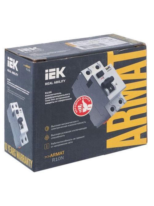 Выключатель дифференциального тока (УЗО) 2п 63А 30мА тип AC ВДТ R10N ARMAT IEK AR-R10N-2-063C030 AR-R10N-2-063C030