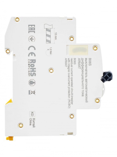 Выключатель автоматический дифференциального тока 2п C 25А 30мА тип AC АВДТ B06S 18мм ARMAT IEK AR-B06S-1N-C25C030 AR-B06S-1N-C25C030