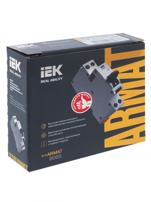 Выключатель автоматический дифференциального тока 2п C 25А 30мА тип AC АВДТ B06S 18мм ARMAT IEK AR-B06S-1N-C25C030 AR-B06S-1N-C25C030