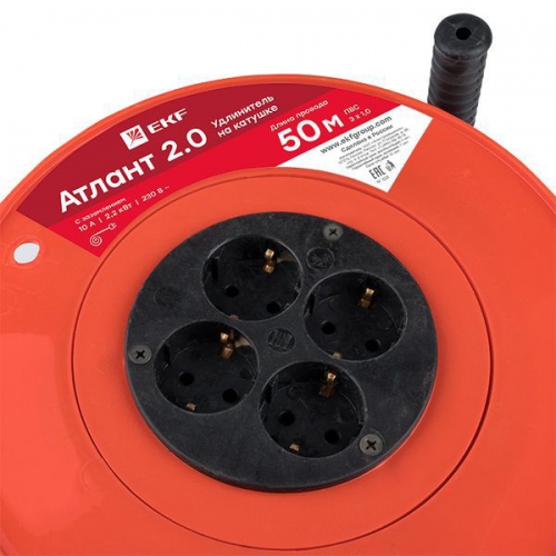 Удлинитель на катушке 4х50м с заземл.10А IP20 Атлант 2.0 ПВС 3х1 2.2кВт PROxima EKF UKA02-10-310-4-50 UKA02-10-310-4-50
