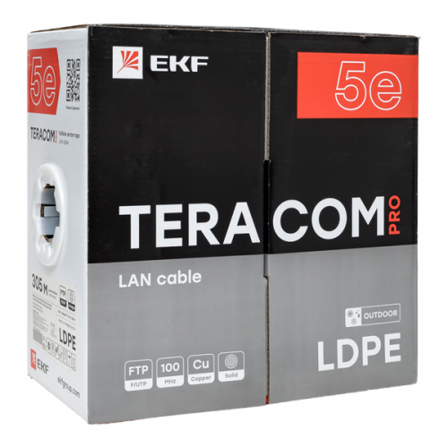 Кабель витая пара F/UTP кат.5e 4 пары solid внешний 24AWG LDPE черн. TERACOM PRO PRO EKF TRP-5EFTP-04PE-BK-OUT3 TRP-5EFTP-04PE-BK-OUT3