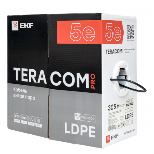 Кабель витая пара F/UTP кат.5e 4 пары solid внешний 24AWG LDPE черн. TERACOM PRO PRO EKF TRP-5EFTP-04PE-BK-OUT3 TRP-5EFTP-04PE-BK-OUT3
