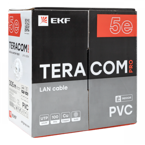 Кабель витая пара U/UTP кат.5e 4 пары solid 24AWG PVC сер. TERACOM PRO PRO EKF TRP-5EUTP-04PVC-GY-IN3 TRP-5EUTP-04PVC-GY-IN3