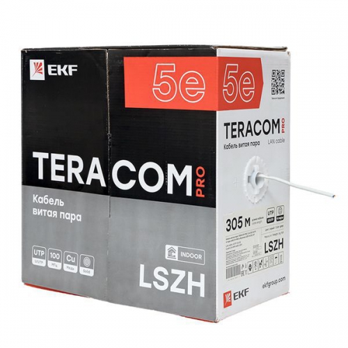 Кабель витая пара U/UTP кат.5e 4 пары solid 24AWG LSZH нг(А)-HF сер. TERACOM PRO EKF TRP-5EUTP-04LSH-GY-IN3 TRP-5EUTP-04LSH-GY-IN3
