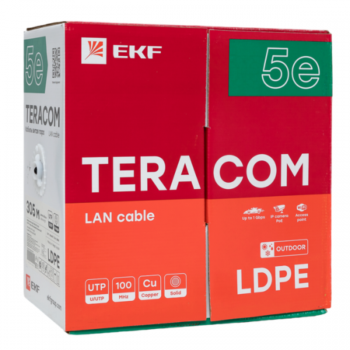 Кабель витая пара U/UTP кат.5e 4 пары solid внешний оболочка LDPE черн. TERACOM EKF TRC-5EUTP-04PE-BK-OUT3 TRC-5EUTP-04PE-BK-OUT3