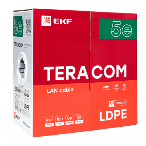 Кабель витая пара F/UTP кат.5e 4 пары solid внешний оболочка LDPE черн. TERACOM EKF TRC-5EFTP-04PE-BK-OUT3 TRC-5EFTP-04PE-BK-OUT3