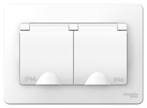 Розетка 2-м СП Blanca 16А IP44 250В с заземл. защ. шторки с крышкой бел. SE BLNRS441121 BLNRS441121