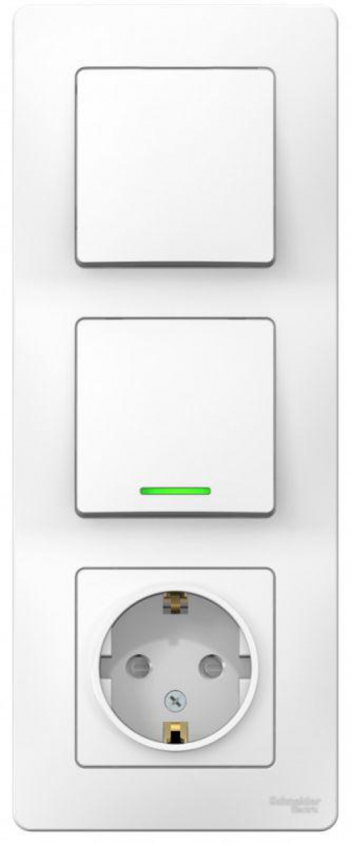 Блок СП Blanca (розетка с заземл. защ. шторки 16А 250В + 1-кл. выкл. с подсветкой + 1-кл. выкл.) бел. SE BLNBS101111 BLNBS101111