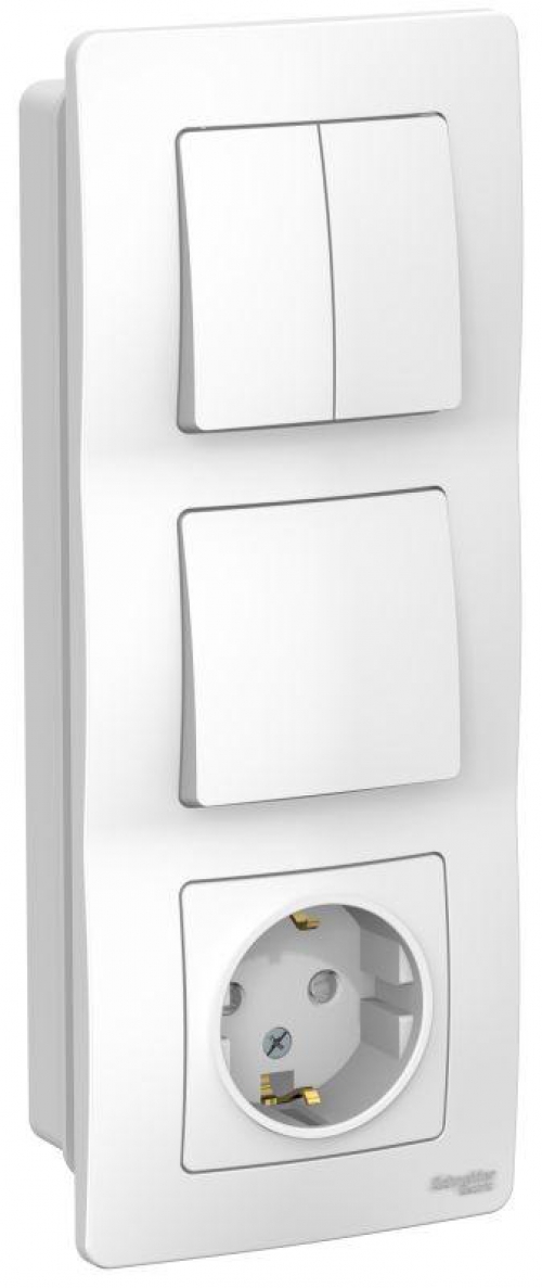 Блок СП Blanca (розетка с заземл. защ. шторки 16А 250В + 1-кл. выкл. + 2-кл. выкл.) бел. SE BLNBS101201 BLNBS101201