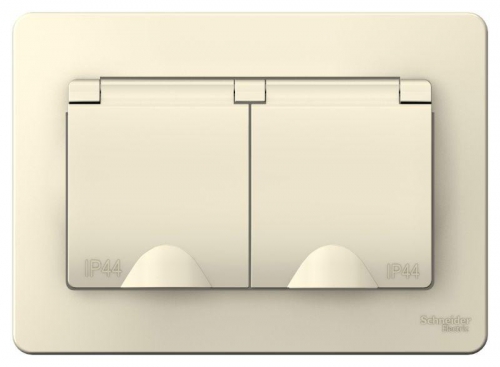 Розетка 2-м СП Blanca 16А IP44 250В с заземл. защ. шторки с крышкой молоч. SE BLNRS441122 BLNRS441122