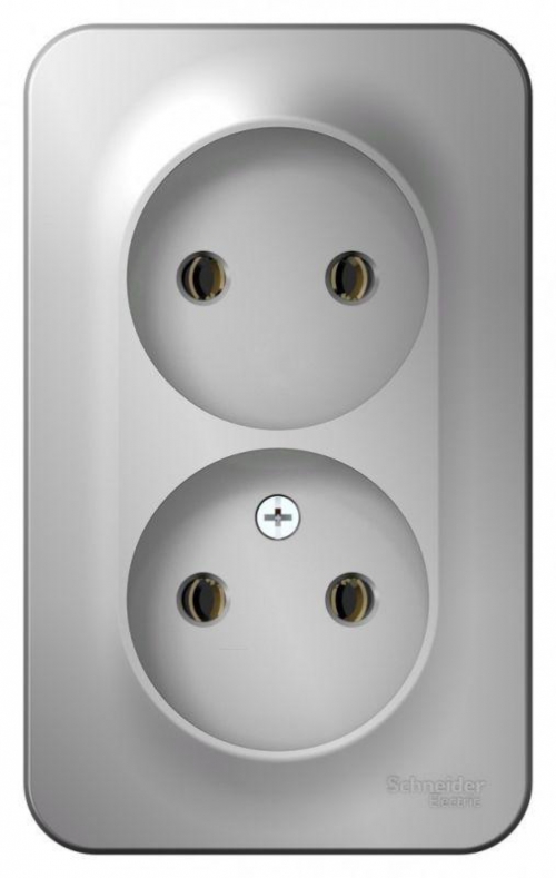 Розетка 2-м ОП Blanca 16А IP20 250В без заземл. без защ. шторок с изолир. пластиной алюм. SE BLNRA000213 BLNRA000213