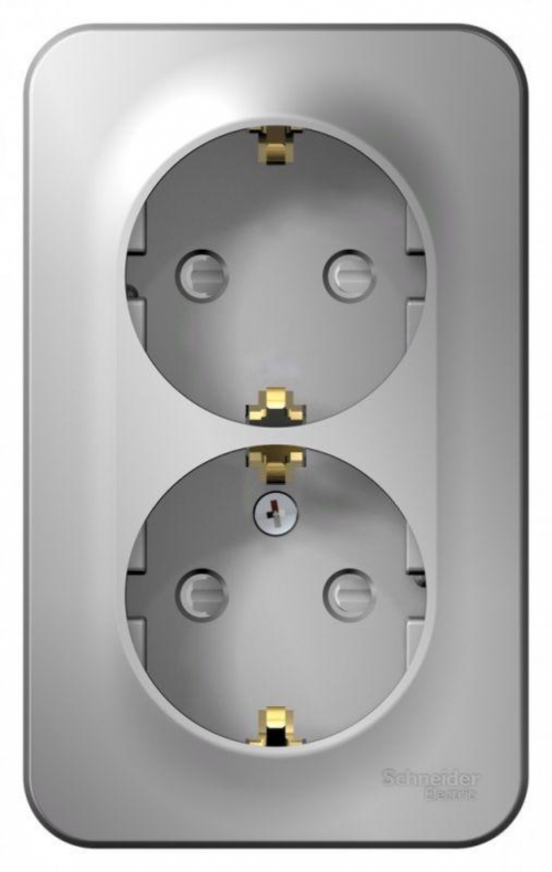 Розетка 2-м ОП Blanca 16А IP20 250В с заземл. защ. шторки с изолир. пластиной алюм. SE BLNRA011213 BLNRA011213