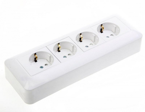 Розетка 4-м ОП Blanca / Прима 16А IP20 250В с заземл. защ. шторки с монтажн. пластиной (опт. упак.) бел. SE RA16-411M-B RA16-411M-B