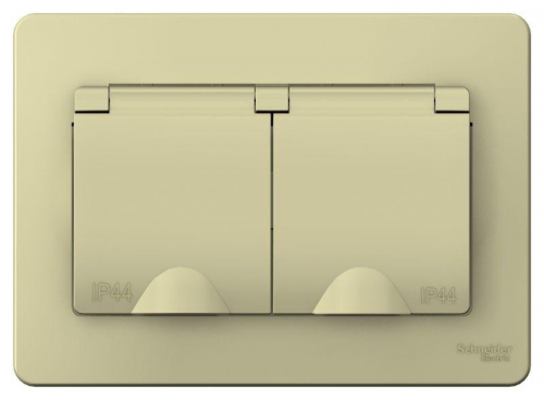 Розетка 2-м СП Blanca 16А IP44 250В с заземл. защ. шторки с крышкой беж. SE BLNRS441127 BLNRS441127