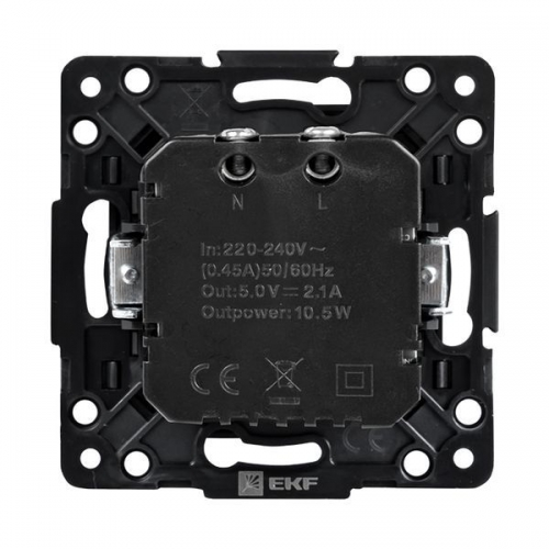 Розетка USB 2-м Стокгольм 2.1А механизм черн. PROxima EKF EZR16-028-10-2USB EZR16-028-10-2USB