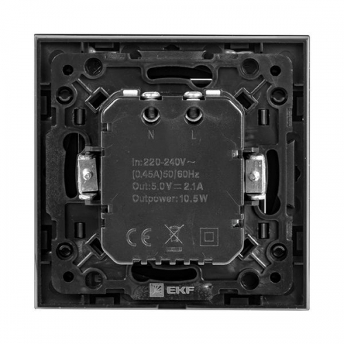 Розетка USB 2-м Стокгольм 2.1А механизм черн. PROxima EKF EZR16-028-10-2USB EZR16-028-10-2USB