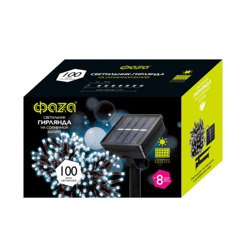 Светильник светодиодный садовый SLR-G01-100W гирлянда 100 бел. LED на солнечн. батарее ФАZА 5027305 5027305