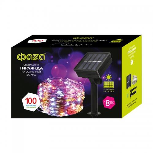 Светильник светодиодный садовый SLR-G03-100M нить 100LED мультицвет на солнечн. батарее ФАZА 5033467 5033467