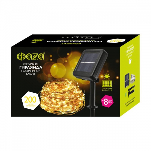Светильник светодиодный садовый SLR-G03-200Y нить 200 LED желт. на солнечн. батарее ФАZА 5033344 5033344