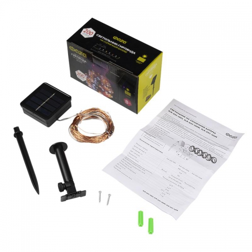 Светильник светодиодный садовый SLR-G03-200M нить 200LED мультицвет с колышком на солнечн. батарее ФАZА 5036406 5036406