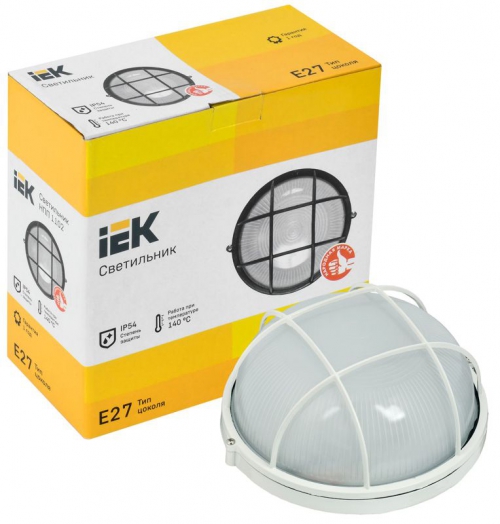 Светильник НПП 1102 100Вт E27 IP54 бел. круг с решеткой IEK LNPP0-1102-1-100-K01 LNPP0-1102-1-100-K01