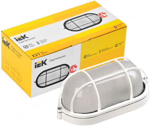 Светильник НПП 1402 60Вт E27 IP54 бел. овал с решеткой IEK LNPP0-1402-1-060-K01 LNPP0-1402-1-060-K01