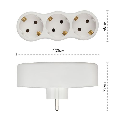 Разветвитель 3-м с заземл. 16А IP20 SPx-3e-W бел. Эра Б0053479 Б0053479