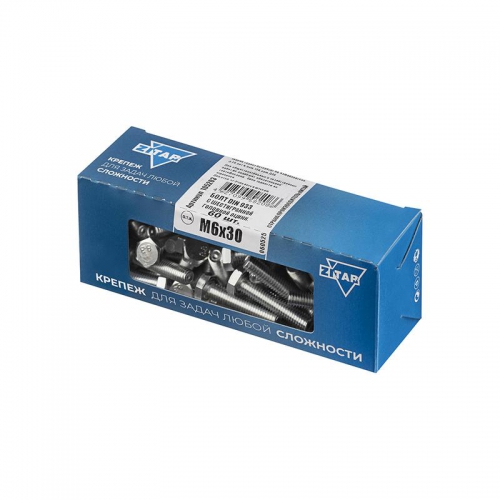 Болт DIN933 с шестигранной головкой М6х30 оцинк. (уп.60шт) Tech-KREP 105203 105203