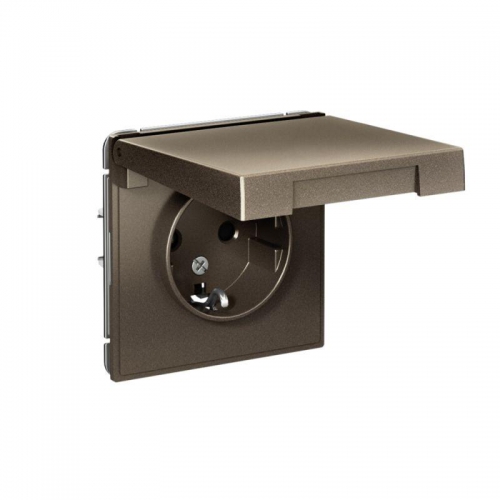 Розетка ArtGallery 16А IP20 с заземл. защ. шторки с крышкой механизм мокко SE GAL000646 GAL000646