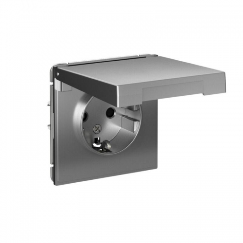 Розетка ArtGallery 16А IP20 с заземл. защ. шторки с крышкой механизм сталь SE GAL000946 GAL000946