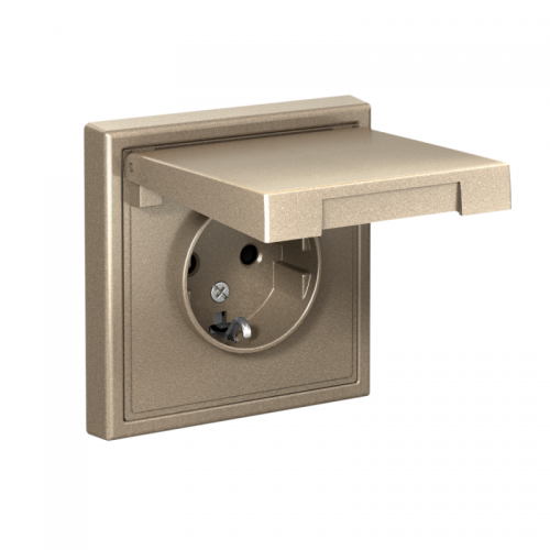 Розетка ArtGallery 16А IP20 с заземл. защ. шторки с крышкой механизм шампань SE GAL000546 GAL000546